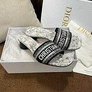 Dior Dway Heeled Slide White and Black Embroidered Cotton with Toile de Jouy Voyage Motif - 5