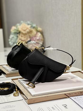 Dior Mini Saddle Bag With Strap Black Grained Calfskin M0456 Size 19 x 16 x 5 cm