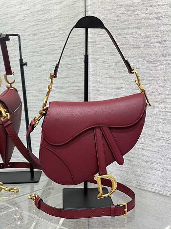 Dior Saddle Bag With Strap Red Grained Calfskin Size 25.5 x 20 x 6.5 cm