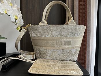Dior Hat Basket Bag Gold-Tone D-Lace Butterfly Embroidery with Macramé Effect Size 27 x 20 x 8 cm