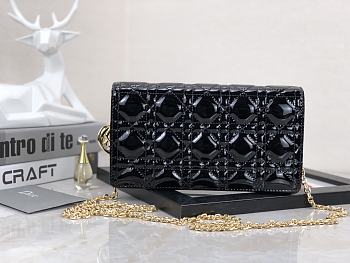 Lady Dior Pouch Black Patent Cannage Calfskin Size 21.5 x 11.5 x 3 cm