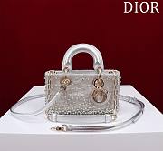 Dior Lady D-Joy Micro Bag Silver-Tone Satin with Gradient Bead Embroidery Size 16 x 9 x 5 cm - 1