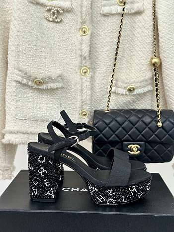 Chanel G45365 Grosgrain & Strass Black & Silver 9cm