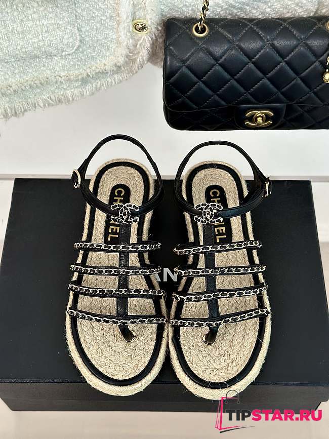 Chanel G45050 Sandals Black Lambskin - 1