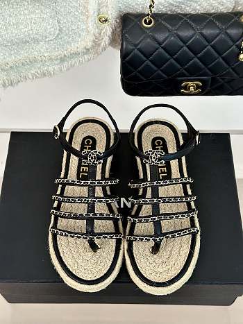 Chanel G45050 Sandals Black Lambskin
