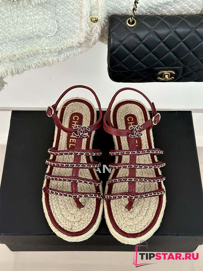 Chanel G45050 Sandals Burgundy Lambskin - 1