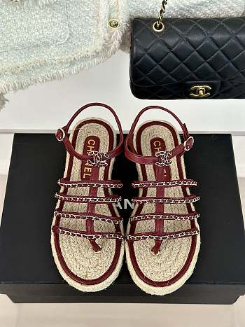 Chanel G45050 Sandals Burgundy Lambskin