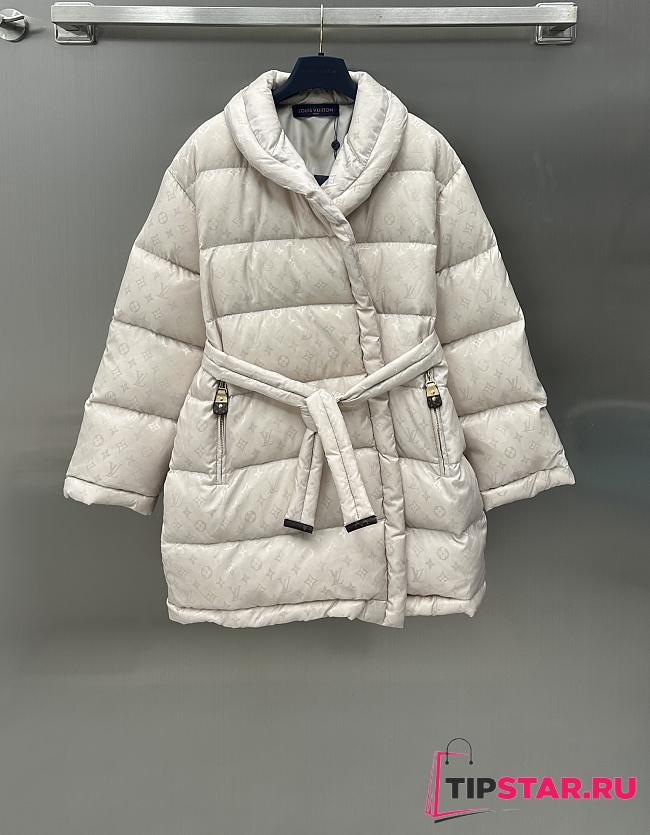 Louis Vuitton Monogram Jacquard Puffer Wrap Coat Light Beige - 1