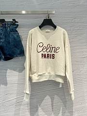 Celine Sweatshirt In Cotton Fleece Beige Melange/Burgundy - 1