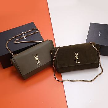 YSL Reversible Medium Kate In Suede 553804 Loden Green Size 28.5x20x6cm