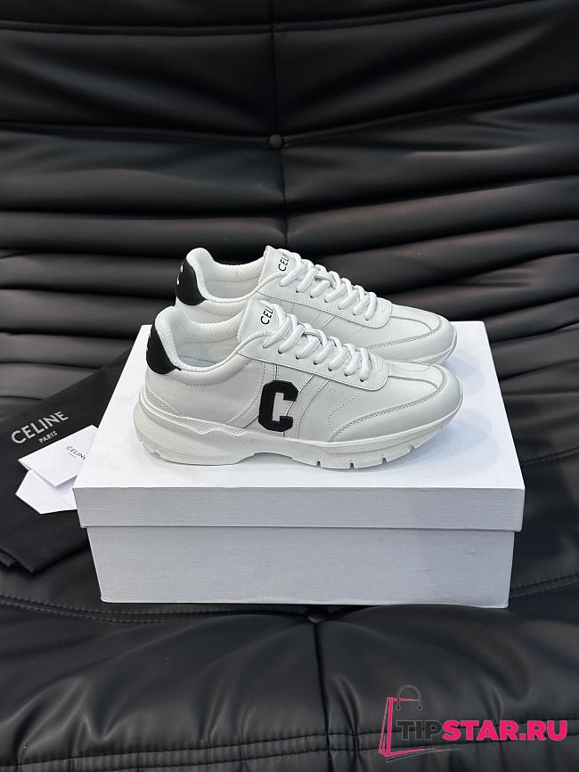 Celine Runner Cr-02 Low Lace-Up Sneaker In Calfskin White / Black - 1