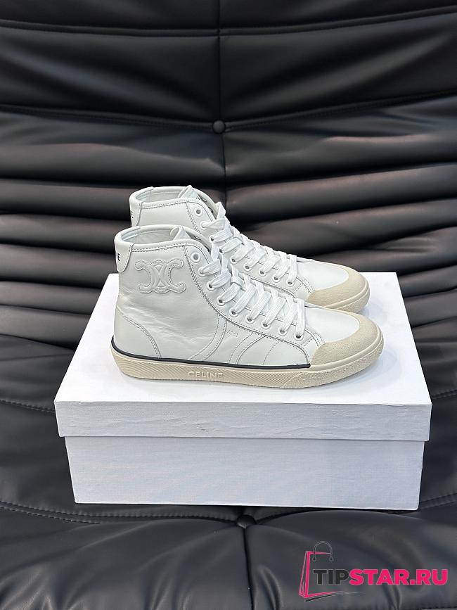 Celine Alan Sneakers With Triomphe Patch In Calfskin White As-02 Mid Low Lace-Up - 1