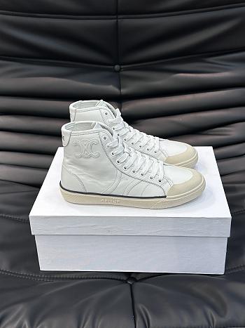 Celine Alan Sneakers With Triomphe Patch In Calfskin White As-02 Mid Low Lace-Up