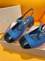 Miumiu Denim And Patent Leather Slingback Pumps With Artificial Crystals - 5