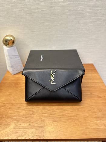 YSL Cassandre Small Envelope Pouch In Lambskin 764931 Black Size 21 X 14 X 3 CM