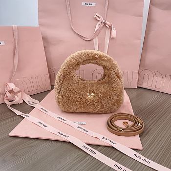 Miumiu Wander Shearling Hobo Bag With Leather Details Caramel Size 14x17.5x5.5 cm