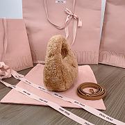 Miumiu Wander Shearling Hobo Bag With Leather Details Caramel Size 14x17.5x5.5 cm - 3