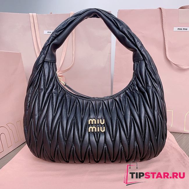 Miumiu Wander Matelassé Nappa Leather Hobo Bag Black Size 29x24x9.5cm - 1