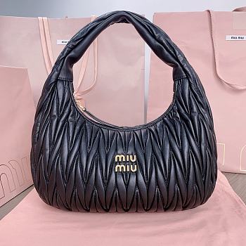 Miumiu Wander Matelassé Nappa Leather Hobo Bag Black Size 29x24x9.5cm