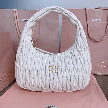 Miumiu Wander Matelassé Nappa Leather Hobo Bag White Size 29x24x9.5cm