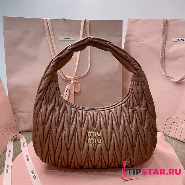 Miumiu Wander Matelassé Nappa Leather Hobo Bag Cognac Brown Size 29x24x9.5cm - 1