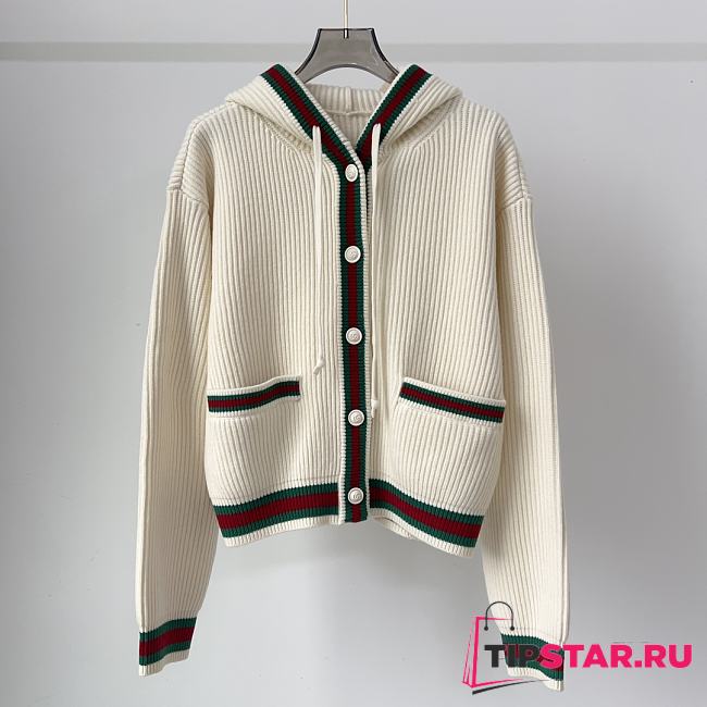 Gucci Rib Stitch Wool Cardigan With Web ‎764690 - 1
