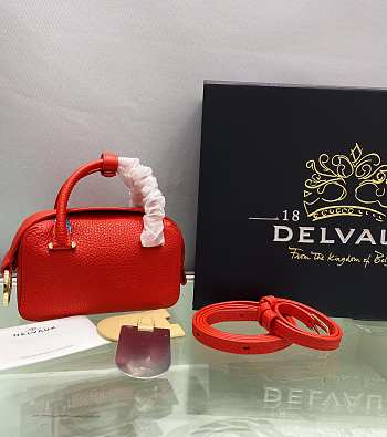 Delvaux Cool Box Nano in Taurillon Soft Red Size 16.5x7.5x10.5 cm