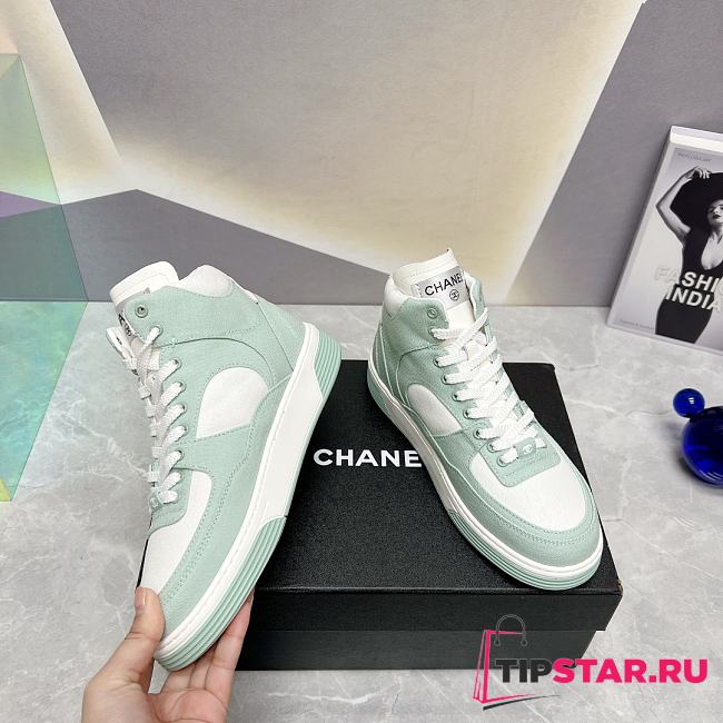 Chanel Sneaker Cotton Light Green & White G45353 - 1