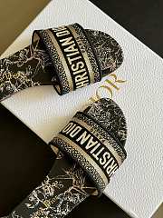 Dior Dway Slide Black and Gold-Tone Toile de Jouy Mexico Embroidered Cotton with Metallic Thread - 2