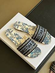 Dior Dway Slide Pastel Midnight Blue Multicolor Embroidered Cotton with Toile de Jouy Mexico Motif - 4