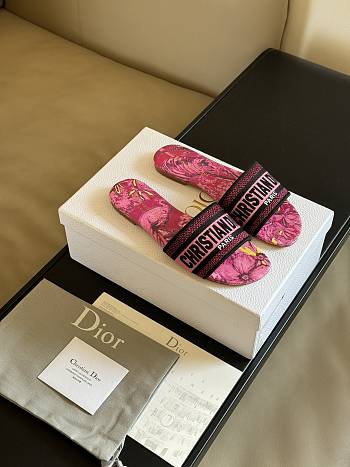 Dior Dway Slide Rani Pink Multicolor Embroidered Cotton with Toile de Jouy Voyage Motif
