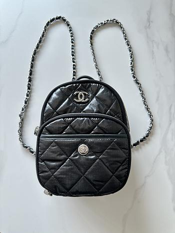 Chanel Backpack AS4366 Nylon & Silver-Tone Metal Black Size 22 × 18 × 10 cm