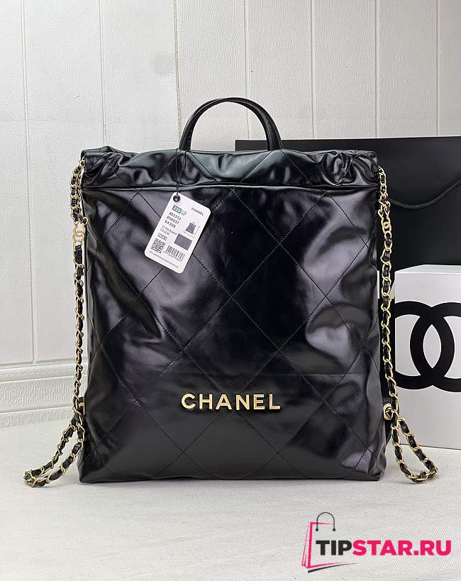 Chanel 22 Backpack Shiny Calfskin & Gold-Tone Metal Black AS3859 Size 34 × 29 × 8 cm - 1