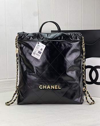 Chanel 22 Backpack Shiny Calfskin & Gold-Tone Metal Black AS3859 Size 34 × 29 × 8 cm