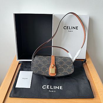 Celine Clutch On Strap Tabou In Triomphe Canvas And Calfskin Tan Size 18.5 X 9.5 X 5 CM
