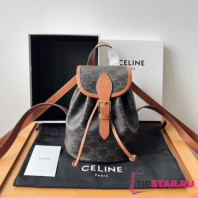 Celine Mini Backpack Folco In Triomphe Canvas And Calfskin Tan Size 18.5 X 20 X 10 CM - 1