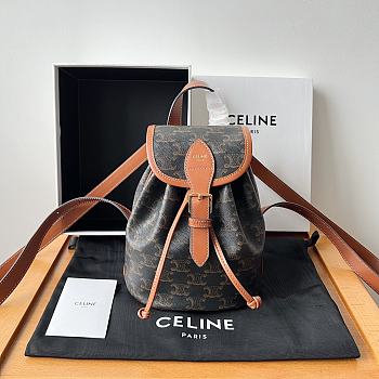Celine Mini Backpack Folco In Triomphe Canvas And Calfskin Tan Size 18.5 X 20 X 10 CM