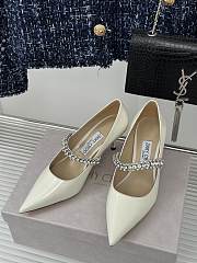Jimmy Choo Bing Pump 65 Linen Patent Leather Pumps With Crystals White - 5