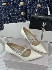 Jimmy Choo Bing Pump 65 Linen Patent Leather Pumps With Crystals White - 3