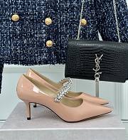 Jimmy Choo Bing Pump 65 Linen Patent Leather Pumps With Crystals Pink - 1