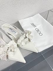 Jimmy Choo Amita Flowers 45 Latte Nappa Leather Sling Back Pumps With Flowers White - 4