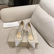 Jimmy Choo Love 85 Metallic Silver Glitter Fabric Pumps with Ivory Tulle Overlay - 1