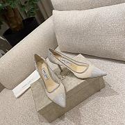 Jimmy Choo Love 85 Metallic Silver Glitter Fabric Pumps with Ivory Tulle Overlay - 2