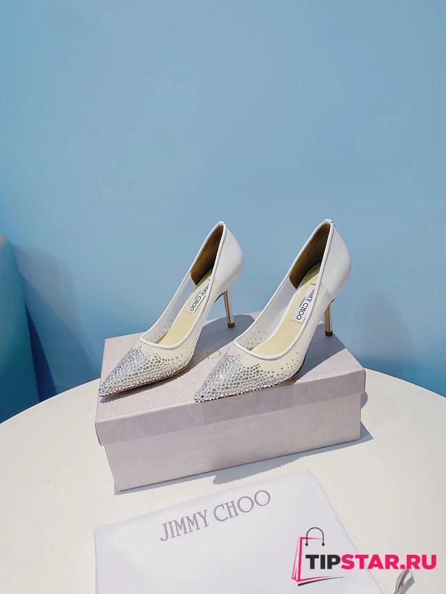 Jimmy Choo Love 65 White Mesh Pumps with Dégradé Crystals - 1