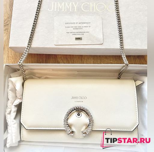 Jimmy Choo Wallet W/chain Latte Calf Leather Wallet with Crystal Buckle Size 19.5x10.5x6cm - 1