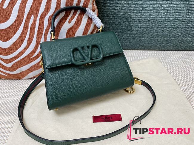 Valentino Small Vsling Grainy Calfskin Handbag Green Size 22x17x9 cm - 1