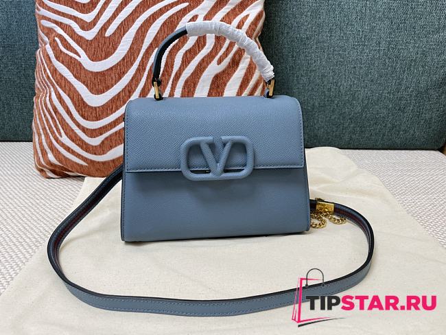 Valentino Small Vsling Grainy Calfskin Handbag Blue Size 22x17x9 cm - 1