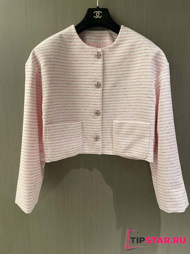 Chanel Iridescent Cotton Tweed Pink, White & Silver Jacket - 1