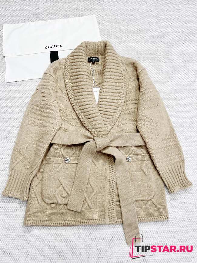 Chanel Cashmere Wool & Silk Beige Cardigan - 1
