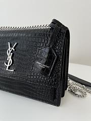 YSL Sunset Medium In Crocodile-Embossed Leather 442906 Black/Silver Size 20x16x6 cm - 4